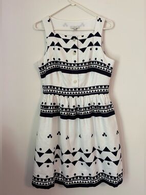 J. Crew Geometric White and Black Cotton Mini Dress Preppy Nautical